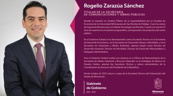 Nombra Bedolla a Rogelio Zarazúa como nuevo titular de SCOP
