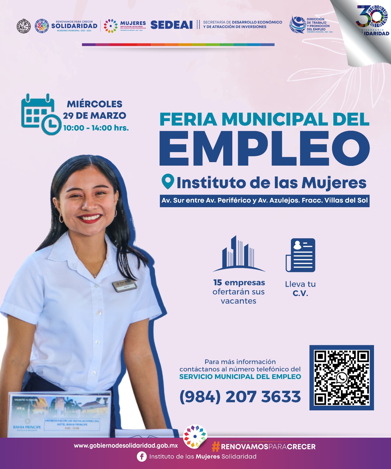 Anuncian feria de empleo para mujeres – H. Ayuntamiento de Solidaridad