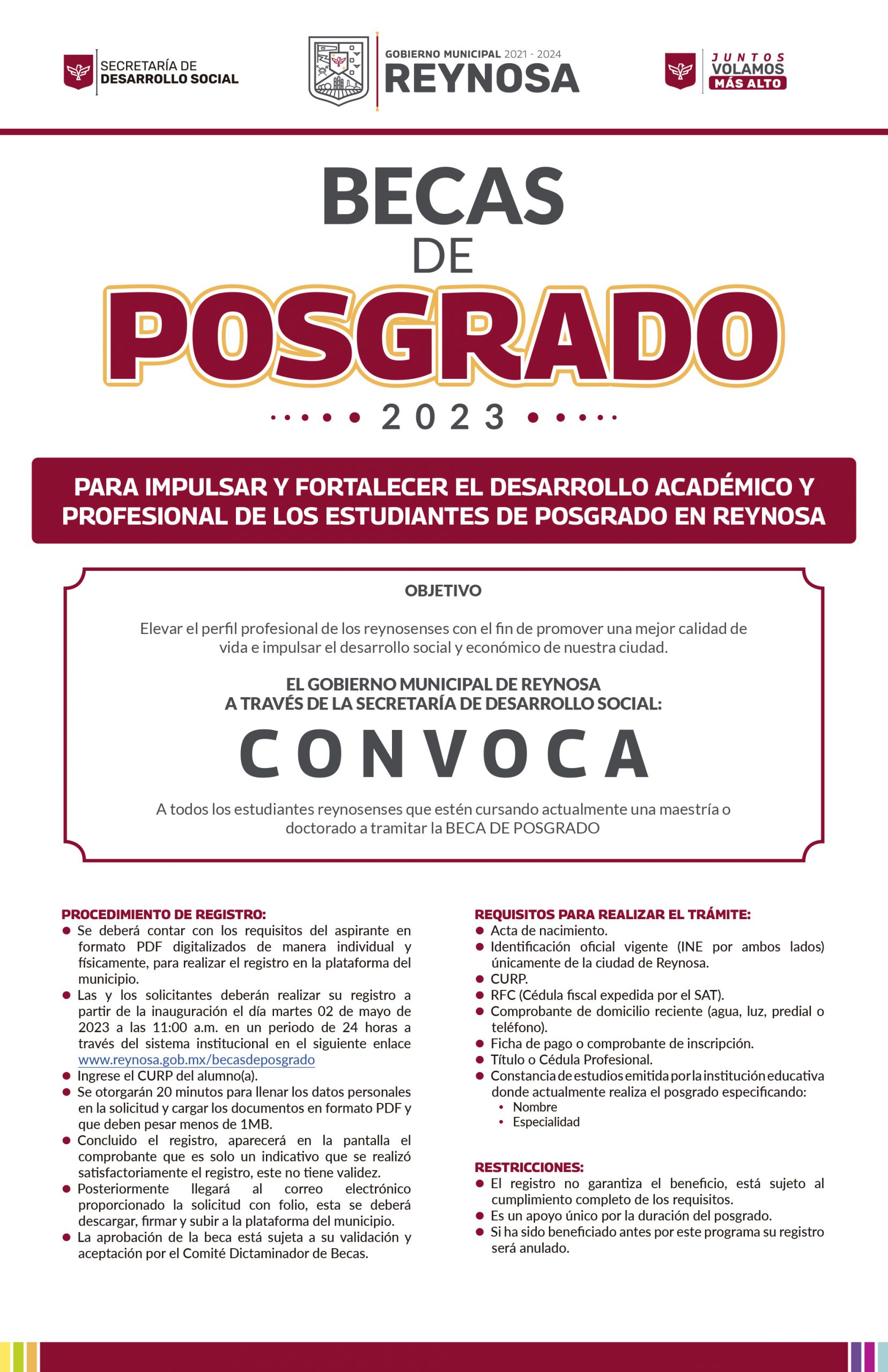 Iniciará Gobierno de Carlos Peña Ortiz registro a Programa de Becas de Posgrado – Administración Municipal Reynosa 2021-2024